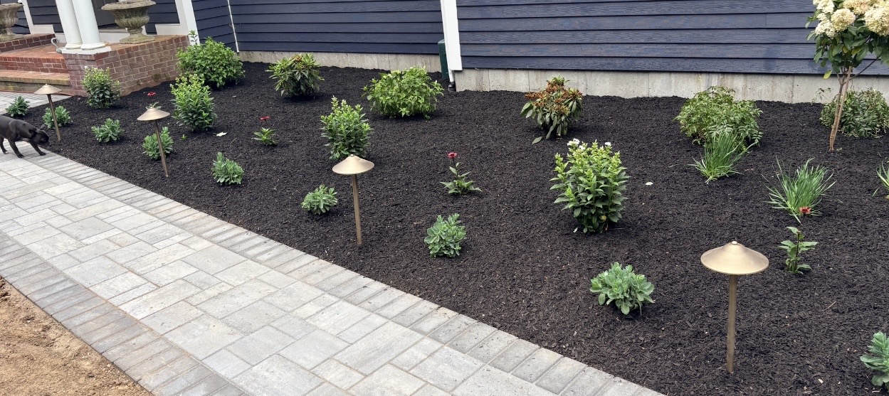Mulch Installation South Shore MA residential garden bed project